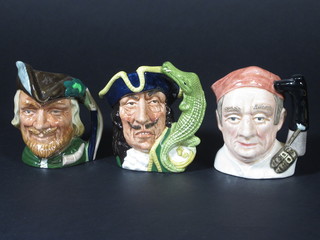 3 Royal Doulton character jugs - Robin Hood D6534, Captain Hook D6601 and Williamsburg The Bootmaker D6579
