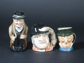 A Royal Doulton character jug - Sir Winston Churchill 5" and 2  character jugs - Gone Away D6538 and Mr Micawber 3"
