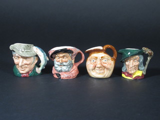 4 Royal Doulton character jugs - The Poacher D6515, Pied Piper  D6541, John Barleycorn and Falstaff D6519 2"