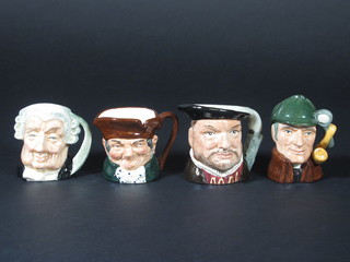 4 Royal Doulton character jugs - Old Charlie D6046, The Sleuth  D6639, Henry VIII D6648 and The Lawyer D6524 2"