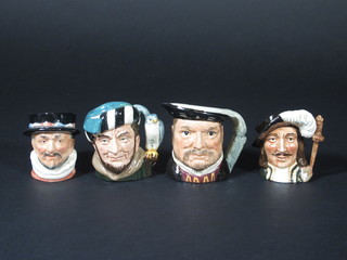 4 Royal Doulton character jugs - Beefeater D6251, Athos D6509,  Falconer D6547 and Henry VIII D6648 3"