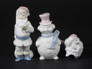 3 Nao figures - standing Father Christmas 4", Snowman 4" and  pair of birds marked First Christmas together 1993, all boxed