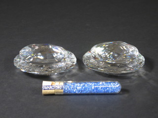 A Swarovski circular trinket box in the form of a pebble 3" and 1 other