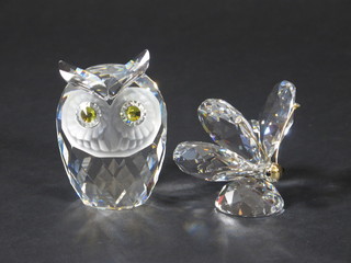 A Swarovski figure of a butterfly 2" and a do. owl 2"