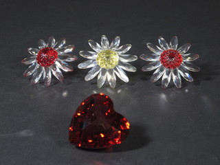 3 Swarovski flower head ornaments and a do. heart, all boxed,