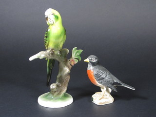 A Beswick figure of an American Robin 4" and an Austrian  figure of a Budgerigar 8"