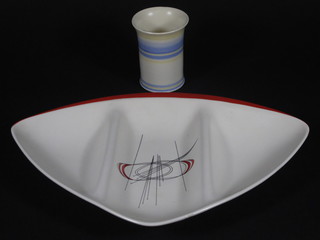A Poole Pottery cylindrical vase 3 1/2" and a Carltonware 3 section dish 13"