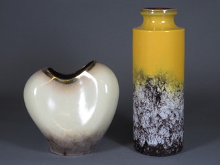 A West German yellow and brown glazed cylindrical vase, the  base marked 203-26 West Germany 11" together with a brown glazed shaped vase marked 481 6 1/2"