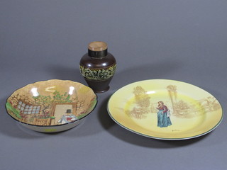 A Royal Doulton seriesware plate - Juliet, a Royal Doulton bowl  - Gaffers and a circular Doulton Lambeth club shaped vase 4"