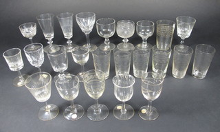 A collection of various antique drinking glasses