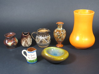 A Lancastrian pottery orange vase 9" together with a collection  of Art Pottery