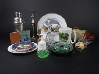 A stoneware hotwater bottle and a collection of decorative  ceramics, tins, silver plated items, etc