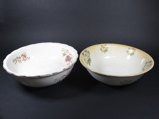 2 circular floral patterned pottery wash bowls 16" - 1 cracked