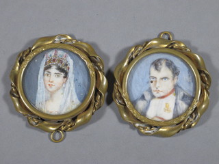 2 portrait miniatures on ivory "Napoleon and Josephine" 1 1/2" circular contained in gilt frames