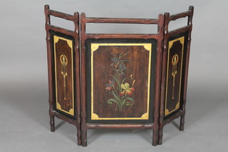 An Art Nouveau painted mahogany aesthetic movement 3 fold  fire screen