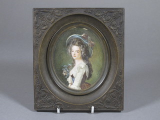 De Mirbel, a French miniature on ivory "Noble Woman" 4"