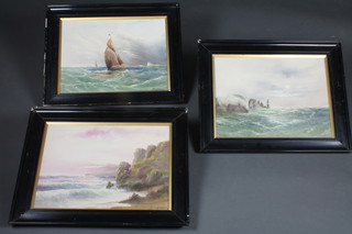 A E Cook, 3 oil paintings on board "Sea Scapes" signed and dated 1935 11" x 15", contained in ebonised frames