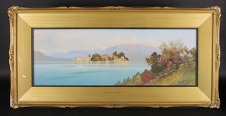 Roland Stead, watercolour "Isola Bella Lake Maggiore" 10" x 30"  ILLUSTRATED