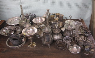 A collection of silver plated items including dishes, goblets etc