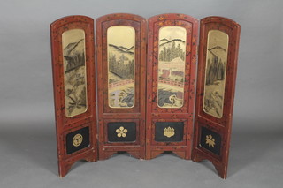 An Oriental lacquered 4 fold arch shaped screen
