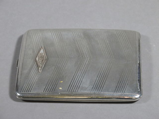 An Art Deco Continental white metal cigarette case with engine  turned decoration, marked 935