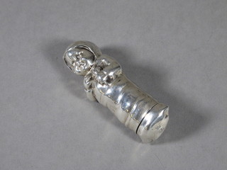 A Continental white metal perfume bottle in the form of a baby  3"