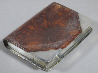 A silver plated and leather hip flask in the form of a leather  bound book, marked Return of the Swallow, by J Dixon & Sons  Ltd Sheffield  ILLUSTRATED