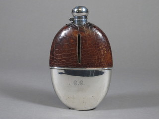 An Edwardian oval glass and silver mounted hip flask with  detachable cup by Mappin & Webb Birmingham 1908