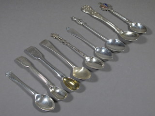 3 silver mustard spoons and 6 various silver teaspoons 4 1/2 ozs