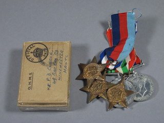 A group of 5 medals attributable to P D Clarke comprising 1939-45 Star, France and Germany Star, Italy Star, Defence and  War medal, Victory medal with original presentation box