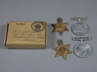 A group of 4 medals attributable to F Richards comprising 1939-45 Star, Africa Star, Defence and War medal with original  post office box