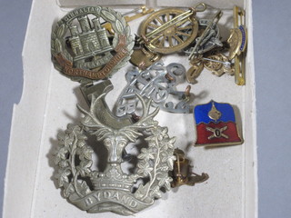 A Gordon Highlanders cap badge, a Northampton cap badge and  other badges