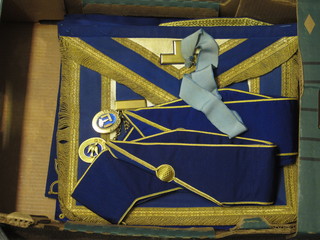 A quantity of various Masonic regalia comprising Senior London Grand Rank Officer's full dress apron, collar and collar jewel,  do. undress apron and a Provincial Officer's undress apron,  collar and collar jewel