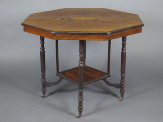 An Edwardian octagonal inlaid rosewood occasional table 37"