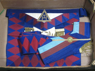 A quantity of Masonic regalia comprising a Royal Arch Grand Officer's apron, collar and sash, Assistant Grand Director of  Ceremonies