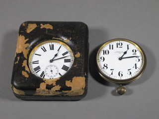 An 8 day travelling clock by Drew & Co, f, and 1 other  contained in a gun metal case