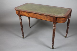 A Georgian mahogany D end table with inset green leather  writing surface 43 1/2"w x 28 1/2"h x 22"d