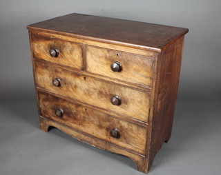 A 19th Century mahogany chest of 2 short and 2 long drawers  with tore handles, raised on bracket feet 34"w x 30 1/2"h x 18  1/2"d