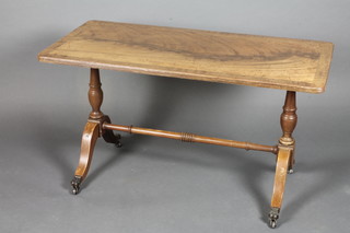 A Georgian style rectangular mahogany coffee table with crossbanded top, raised on turned supports 36"w x 20"h x 17  1/2"d
