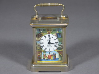 A reproduction miniature mantel clock with enamelled dial  marked National Museum of Scotland 2"