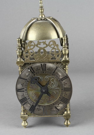 A brass lantern clock with 3 1/2" silvered dial   ILLUSTRATED