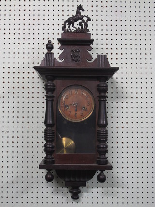 A Continental "regulator" wall clock with 5" paper dial and Roman numerals, marked Junghams, contained in a mahogany  case