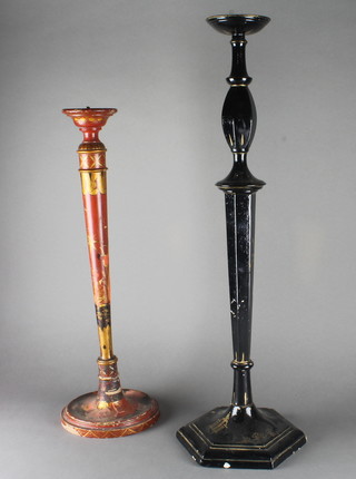 A 1930's black lacquered table lamp and 1 other 27" and 28"