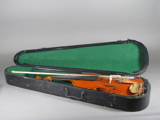 A violin with 2 piece back labelled Karl Bitterer Mittenwald 1926 14", contained in a wooden carrying case