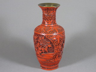 An Oriental Redware club shaped vase 10"