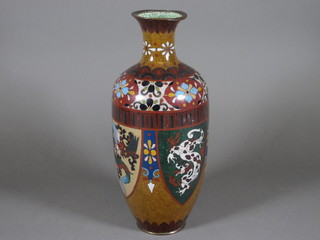 A cloisonne enamelled club shaped vase 12"