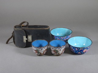 An Agfa folding camera, 2 cloisonne enamelled bowls 5" and 2  others 3"
