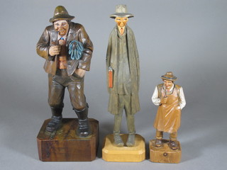 3 various carved wooden figures of gentlemen 12" and 7"