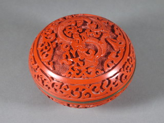 An Oriental carved Redware cylindrical jar and cover 4"
