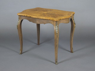 A shaped and inlaid Kingwood occasional table raised on cabriole supports 27"w x 23"h x 19 1/2"d